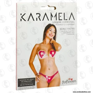 Lencería Comestible Karamela – Sabor Frutilla y Champagne (Talla S-M)
